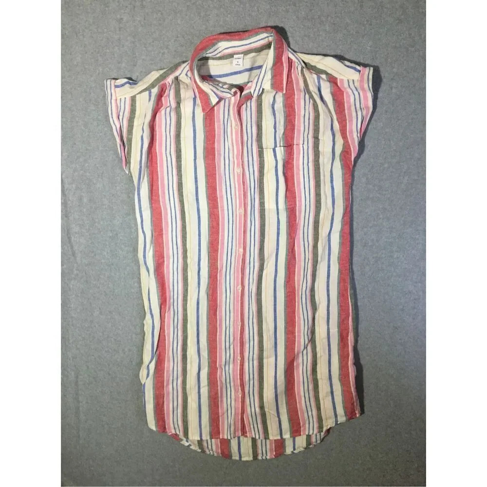 Womens Old Navy Dress Size Medium Linen Blend Sustainable Natural Stripes